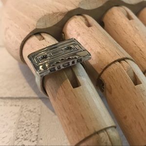 Cassette Tape Silver Tone Ring Size 6
